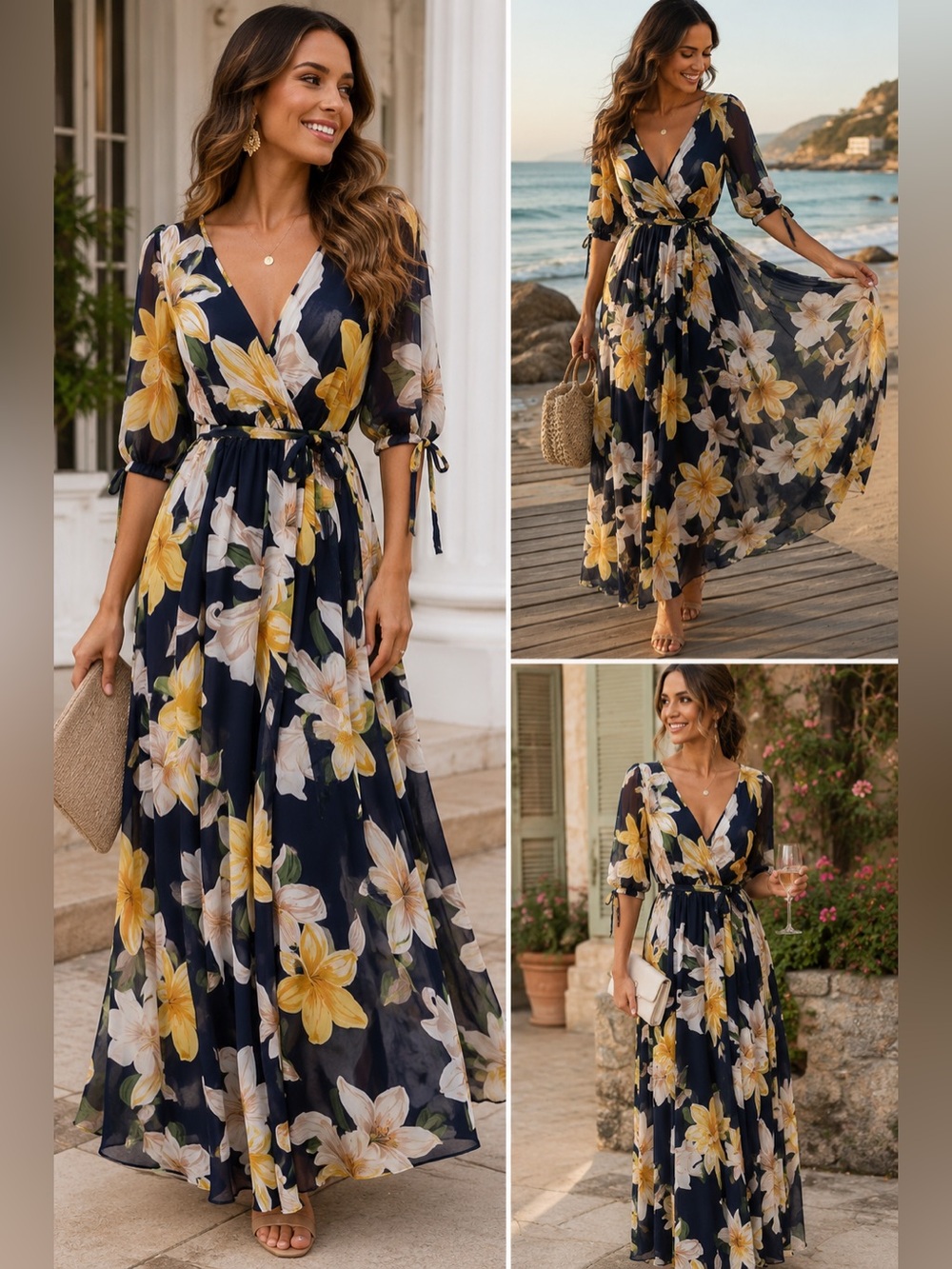 Kate & Lily Navy Floral Maxi Dress